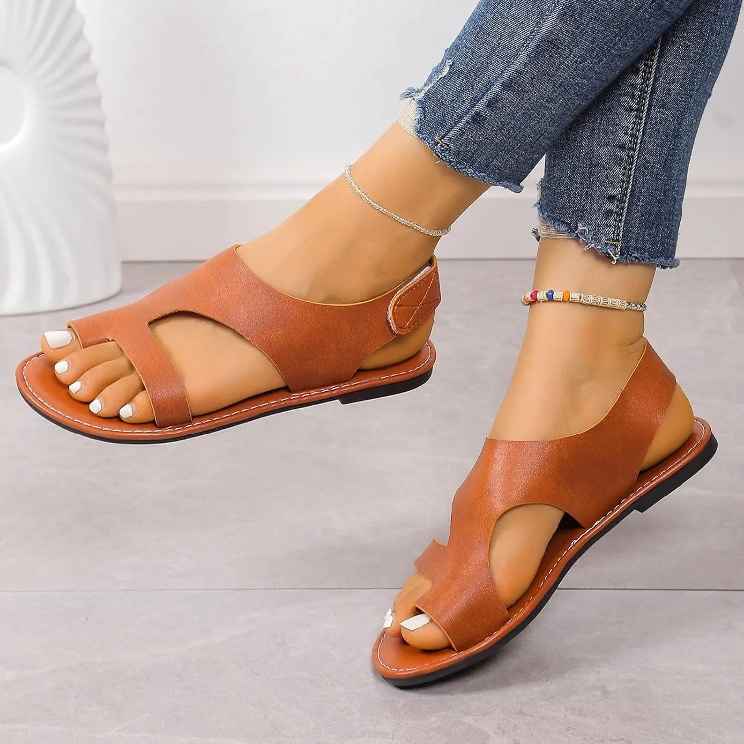 Sandals For Women 2025 Gladiator Sandal Adjustable Back Strap Flats Women's Open Toe Orthopedic Walking Shoes