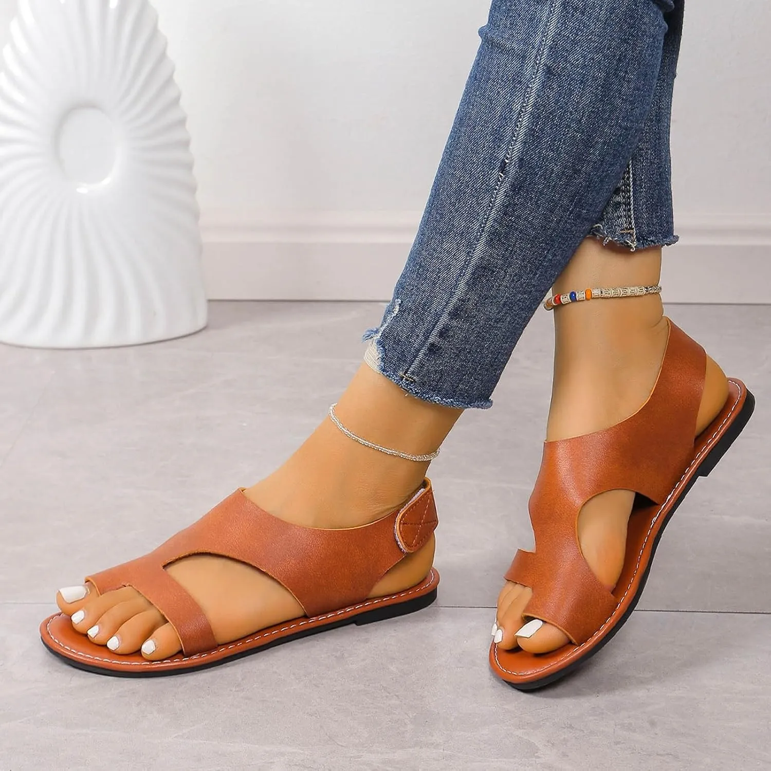 Sandals For Women 2025 Gladiator Sandal Adjustable Back Strap Flats Women's Open Toe Orthopedic Walking Shoes