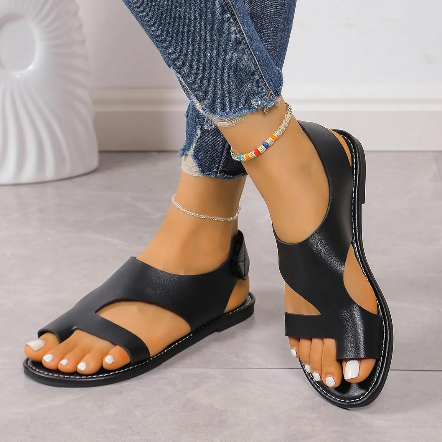 Sandals For Women 2025 Gladiator Sandal Adjustable Back Strap Flats Women's Open Toe Orthopedic Walking Shoes