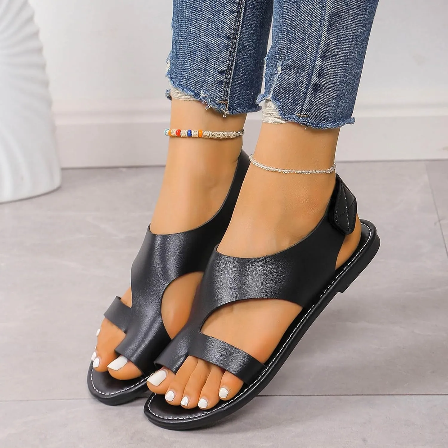 Sandals For Women 2025 Gladiator Sandal Adjustable Back Strap Flats Women's Open Toe Orthopedic Walking Shoes