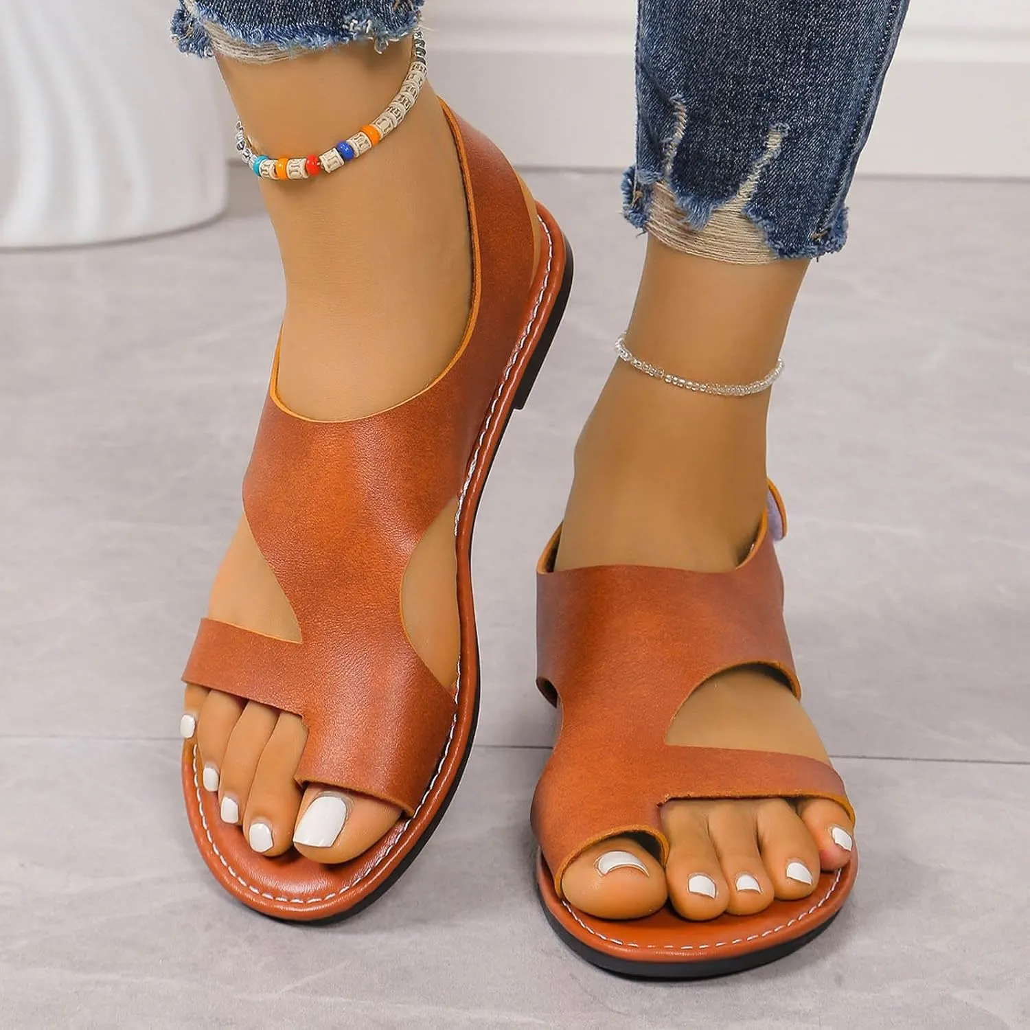 Sandals For Women 2025 Gladiator Sandal Adjustable Back Strap Flats Women's Open Toe Orthopedic Walking Shoes