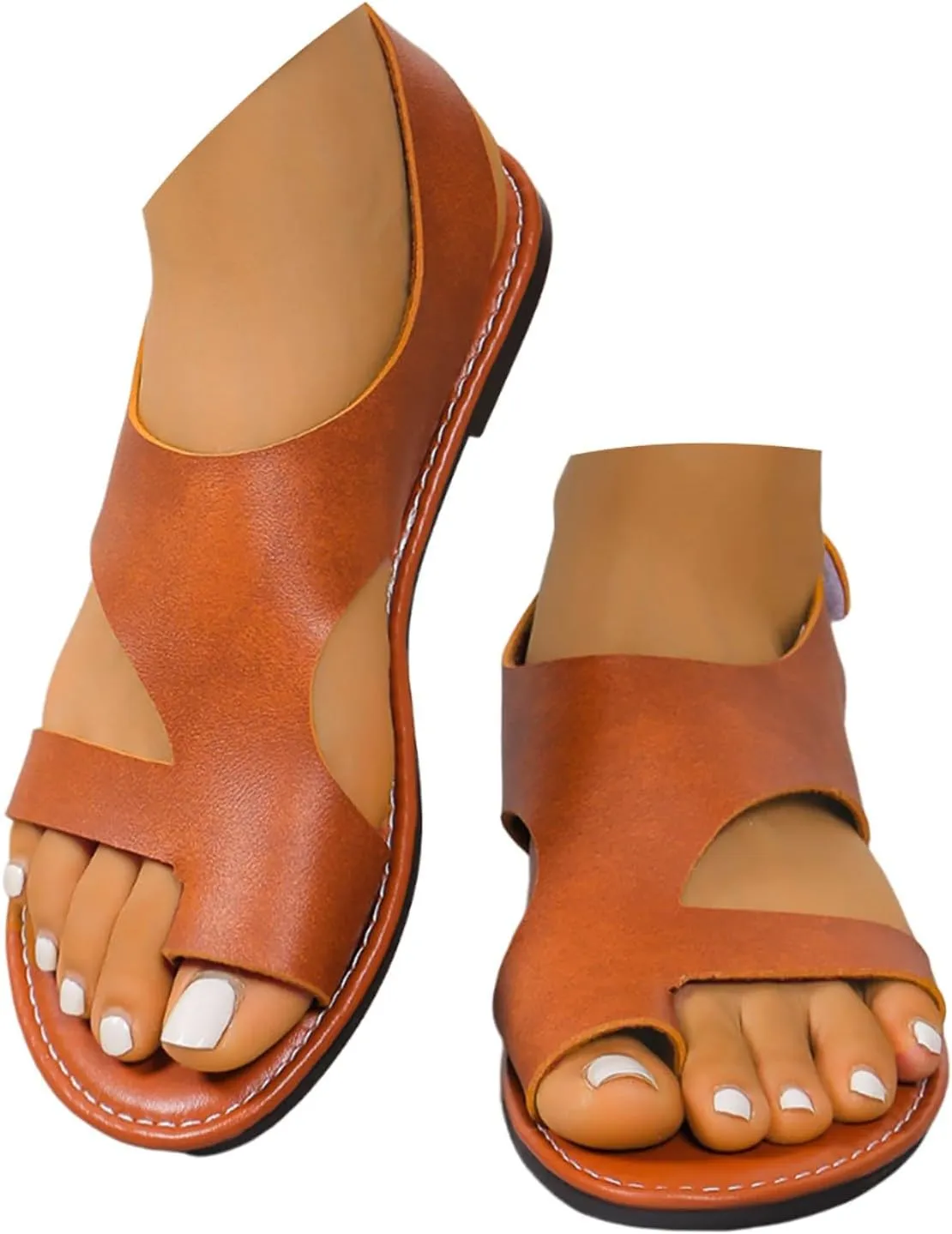 Sandals For Women 2025 Gladiator Sandal Adjustable Back Strap Flats Women's Open Toe Orthopedic Walking Shoes