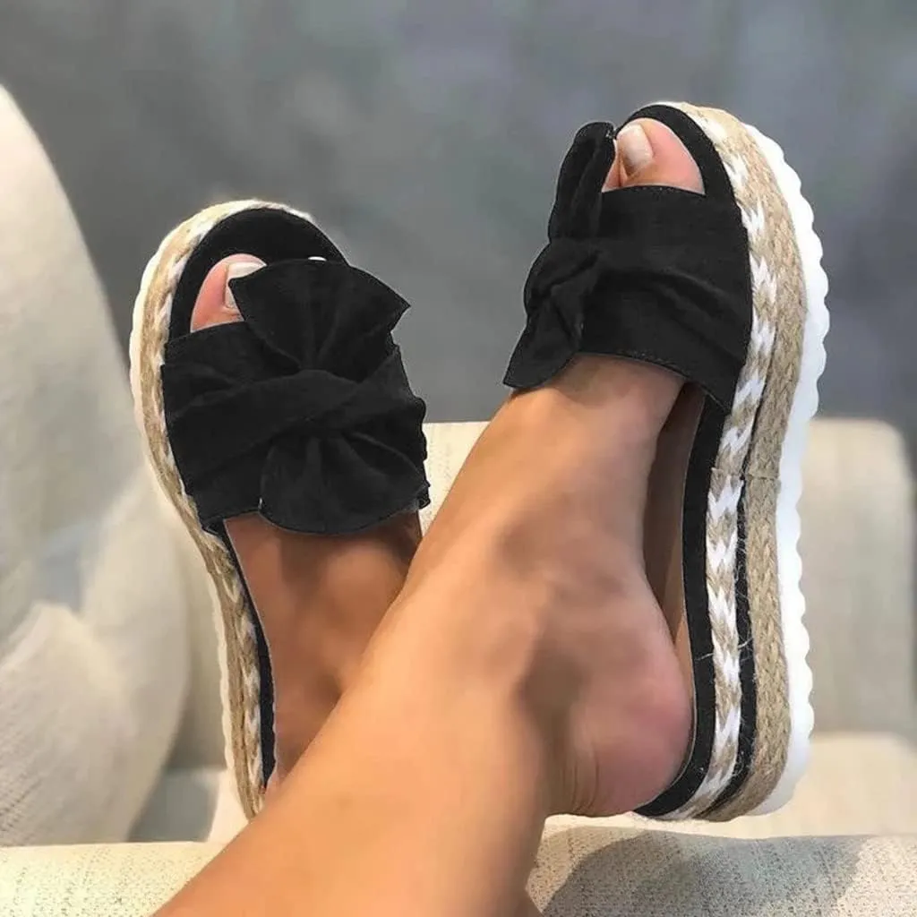 Sandals for Women Flat,Women's 2024 Bow Knot Comfy Platform Sandal Shoes Summer Beach Travel Fashion Slipper Flip Flops