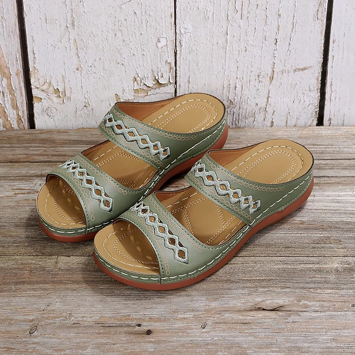 Sandals for Women Low Heel Dressy Sandals with Arch Support Breathable Hollow Hot Summer Casual Shoe