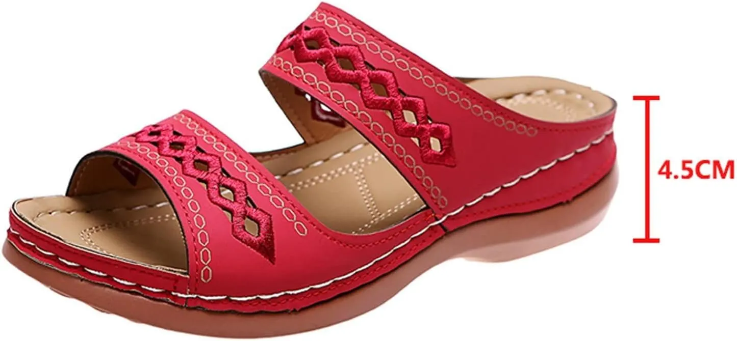 Sandals for Women Summer Comfortable Slip On Walking Wedges Heels Sandals Casual Dressy Open Toe Bohemia Beach Vacation Outdoor Slides Shoes