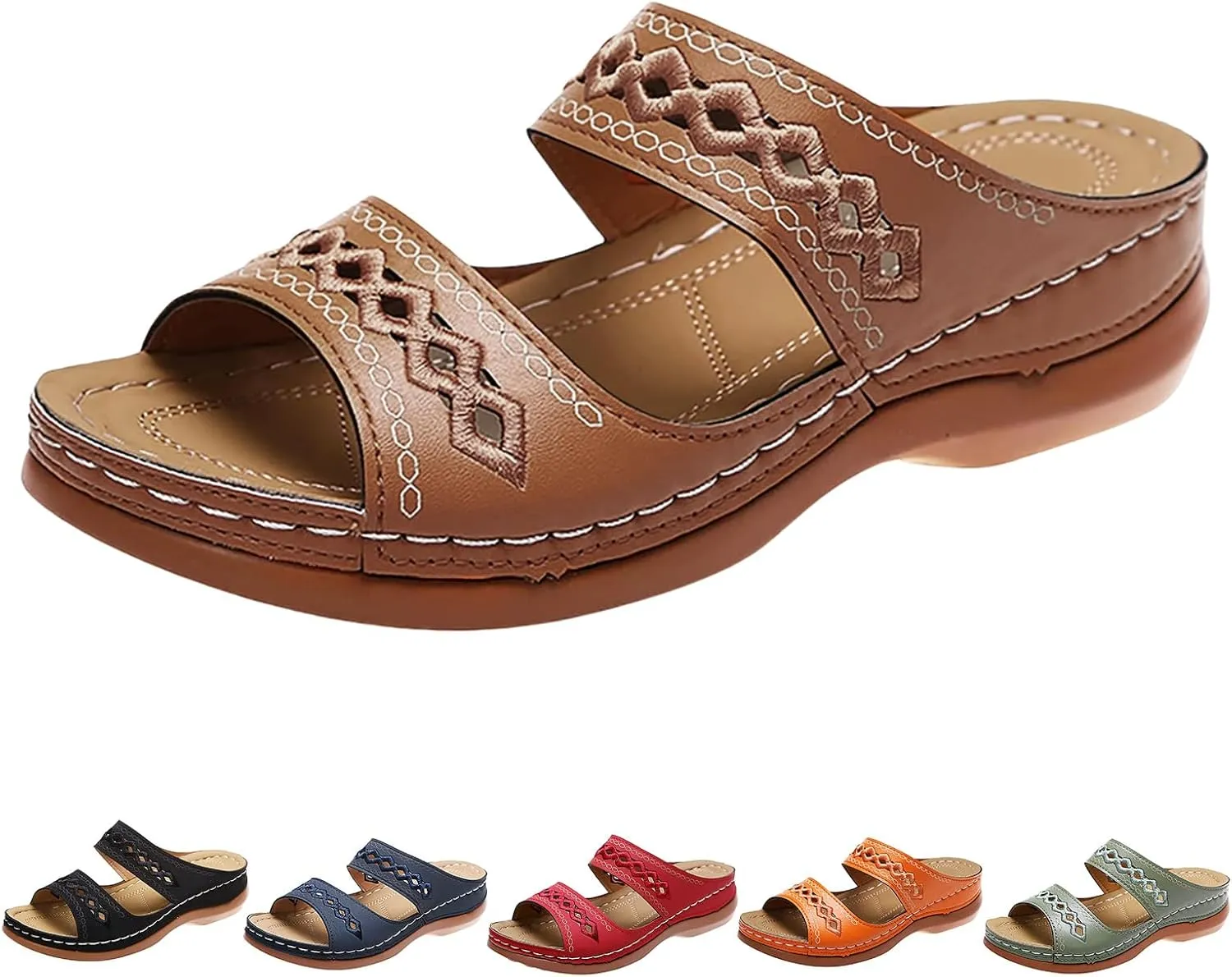 Sandals for Women Summer Comfortable Slip On Walking Wedges Heels Sandals Casual Dressy Open Toe Bohemia Beach Vacation Outdoor Slides Shoes