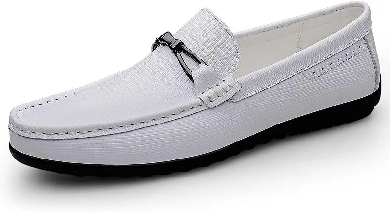Santimon Men's Leather Loafers Slip on Flat Moccasin Shoes Driving Loafers Casual Bow Tie Snaffles Loafers for Men