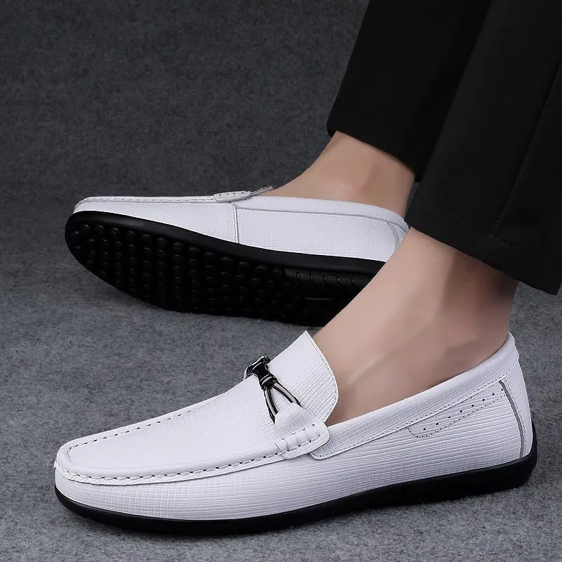 Santimon Men's Leather Loafers Slip on Flat Moccasin Shoes Driving Loafers Casual Bow Tie Snaffles Loafers for Men