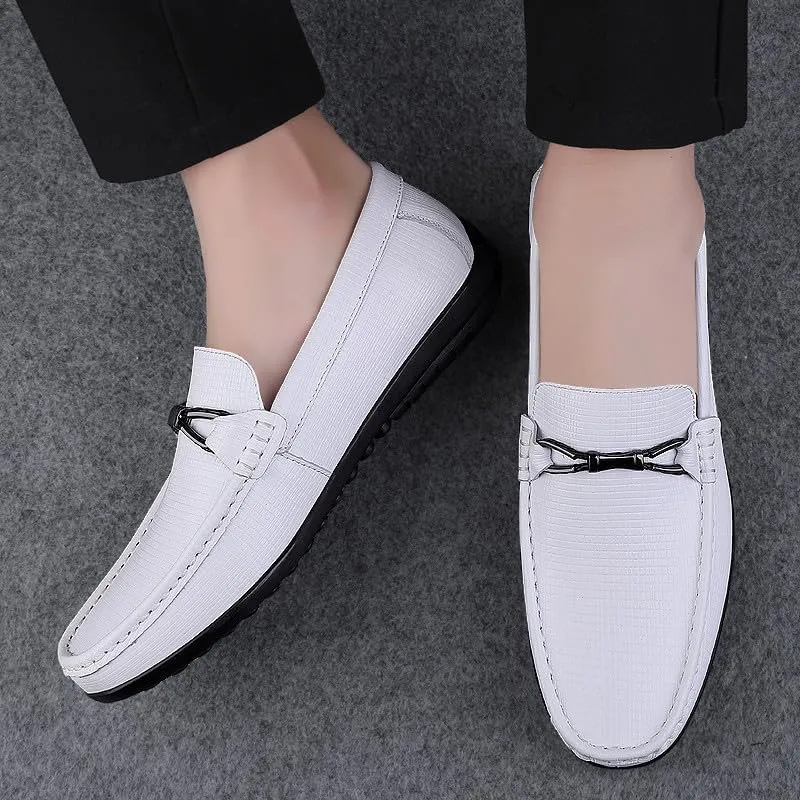 Santimon Men's Leather Loafers Slip on Flat Moccasin Shoes Driving Loafers Casual Bow Tie Snaffles Loafers for Men