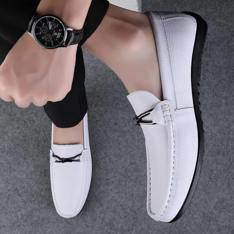 Santimon Men's Leather Loafers Slip on Flat Moccasin Shoes Driving Loafers Casual Bow Tie Snaffles Loafers for Men