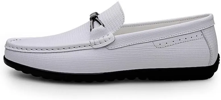 Santimon Men's Leather Loafers Slip on Flat Moccasin Shoes Driving Loafers Casual Bow Tie Snaffles Loafers for Men
