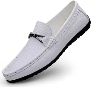 Santimon Men's Leather Loafers Slip on Flat Moccasin Shoes Driving Loafers Casual Bow Tie Snaffles Loafers for Men