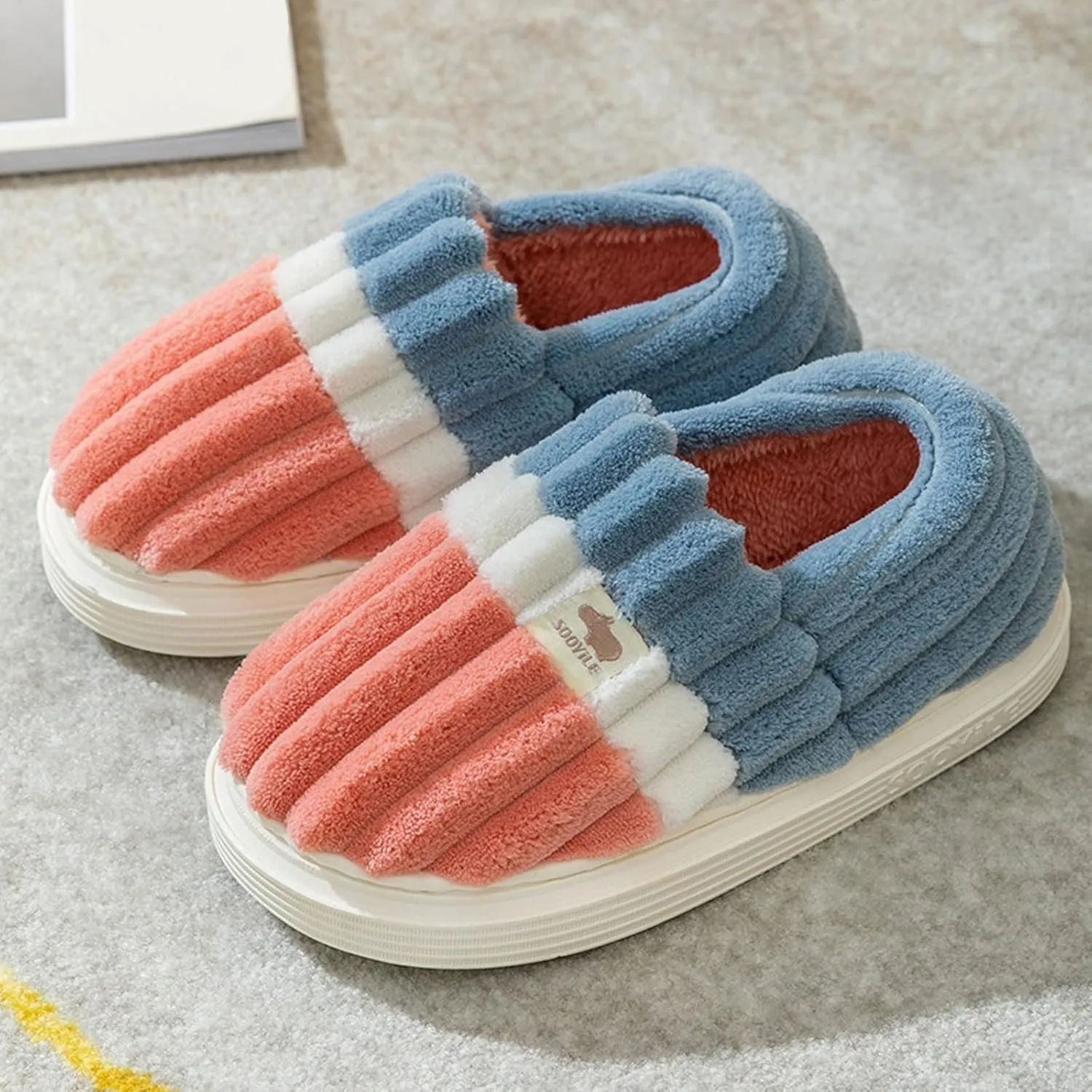 SBGMoSJ Kawaii Fuzzy Cute Cow Slippers for Women Winter Comfy Slippers Cute House Slippers for Women Hotel Slippers for Women Christmas Window Clings Gifts for Men 2023