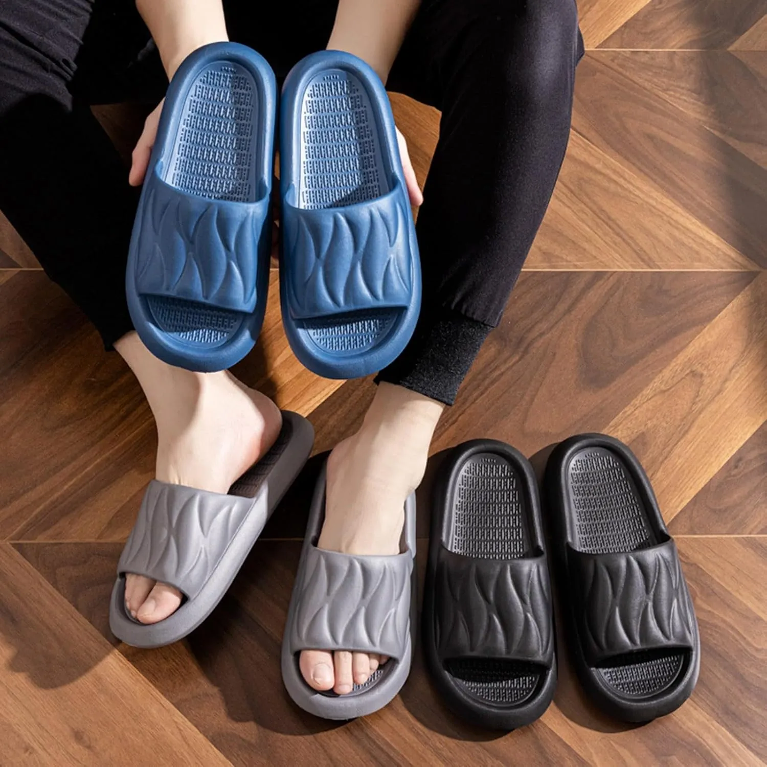 Shower Sandals Men Open Toe Shower Shoes Bathroom Sandals Cloud Comfy Indoor Outdoor Slides Unisex