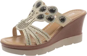 Slip On Wedge Sandals for Women Summer Dressy High Heels Slides Open Toe Platform Slide Sandal Beach Comfortable Wedges Shoe Mules