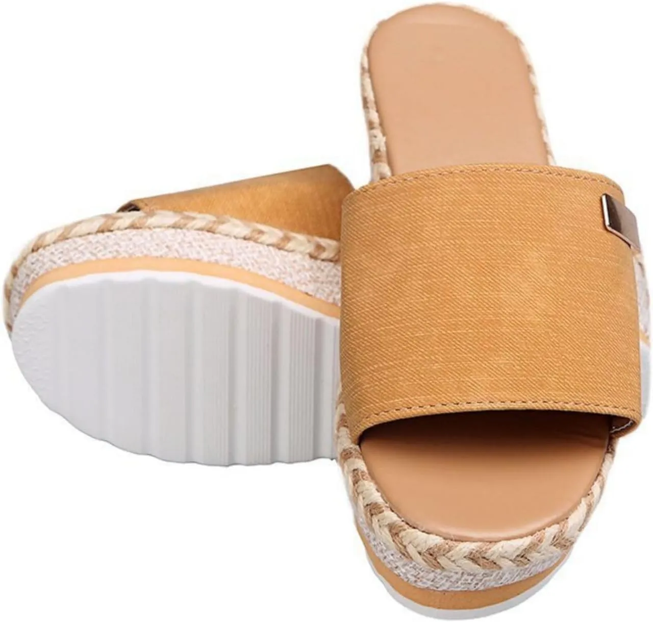 Smoneyful Women's Platform Wedges Sandals High Heels Open Toe Espadrilles Casual Summer Slip on Comfortable Platform Slide Sandals