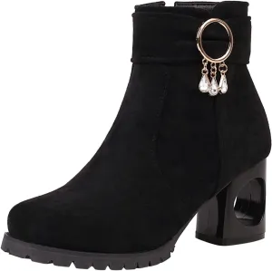 Snow Boots for Women Ankle Womens Booties with Heel Black Womens Cowboy Boots Black Ankle Boot Fashion Casual Comfy Soft Round Toe Suede Stacked Heel