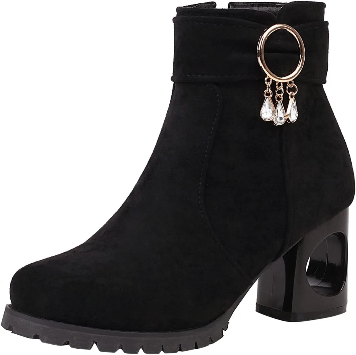 Snow Boots for Women Ankle Womens Booties with Heel Black Womens Cowboy Boots Black Ankle Boot Fashion Casual Comfy Soft Round Toe Suede Stacked Heel