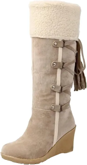 Snow Boots for Women Platform Boots For Women Knee High Fashion Retro Lace Up Long Fuzzy Snow Boots Warm Shoes