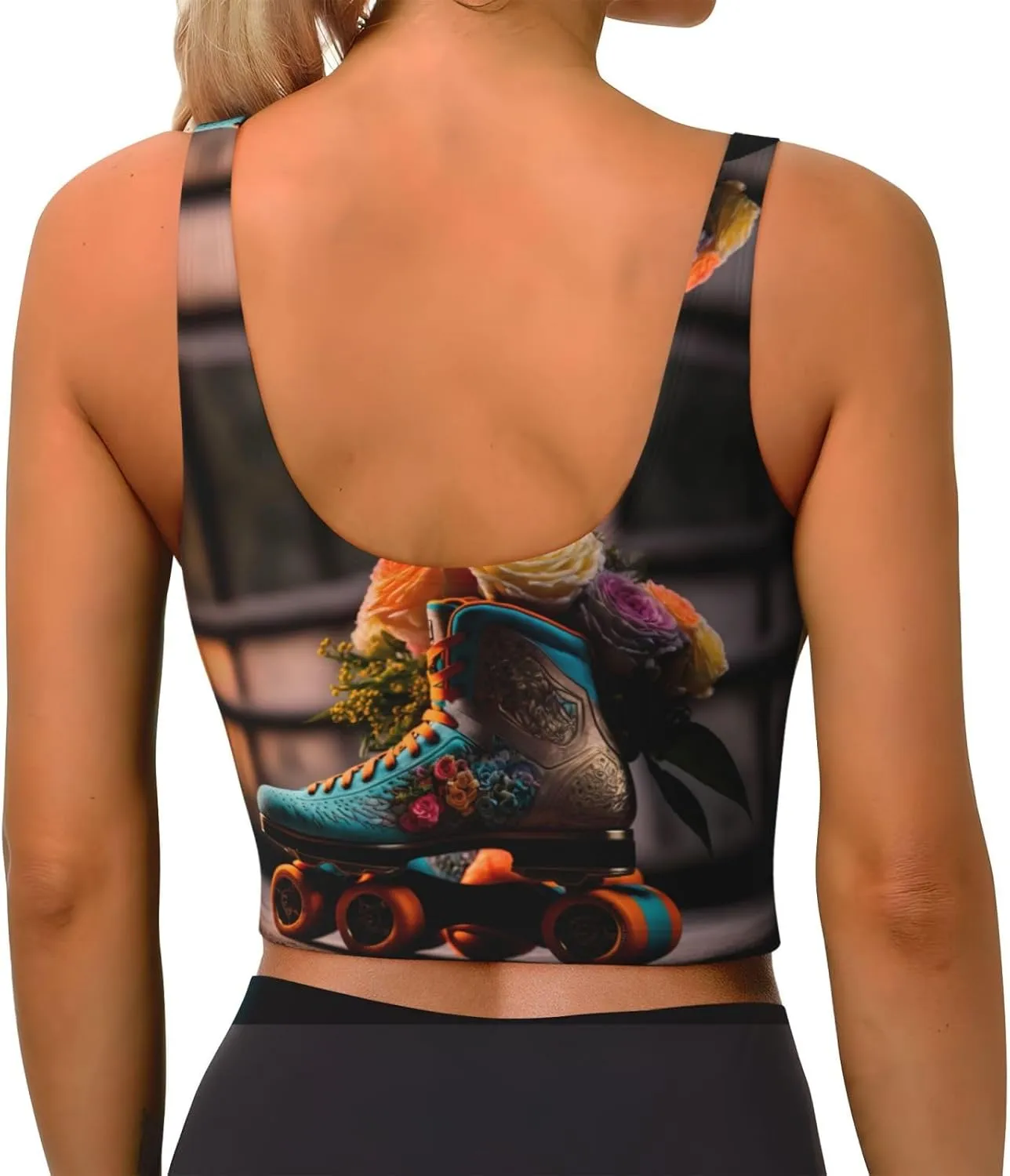 Sports Bras for Women High Support - Classic Floral Blue Skate Shoes Workout Tops for Women, Womens Sports Bras