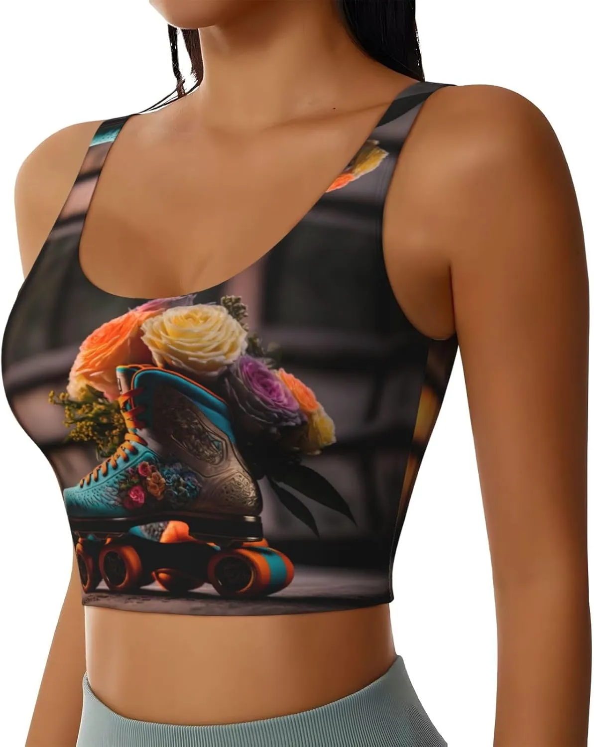 Sports Bras for Women High Support - Classic Floral Blue Skate Shoes Workout Tops for Women, Womens Sports Bras