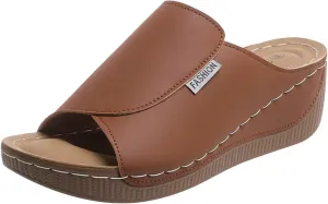 SuanlaTDS Women's Orthopedic Wedge Slide Sandals Platform Arch Support Comfortable Slip On Open Toe High Heels Slide Sandal Casual Summer Shoes Outdoor Elegant Dressy Walking Slippers
