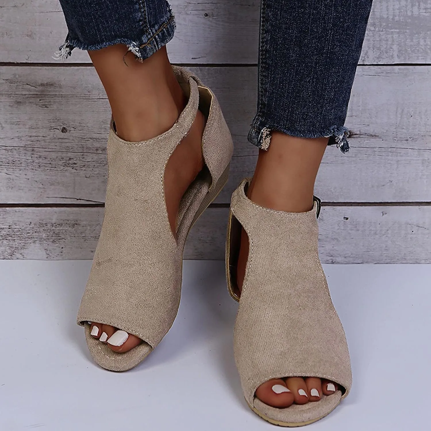Summer Sandals Shoes Beach Toe Women Wedges Open Buckle Roman Breathable Strap Women's sandals Dress Shoes