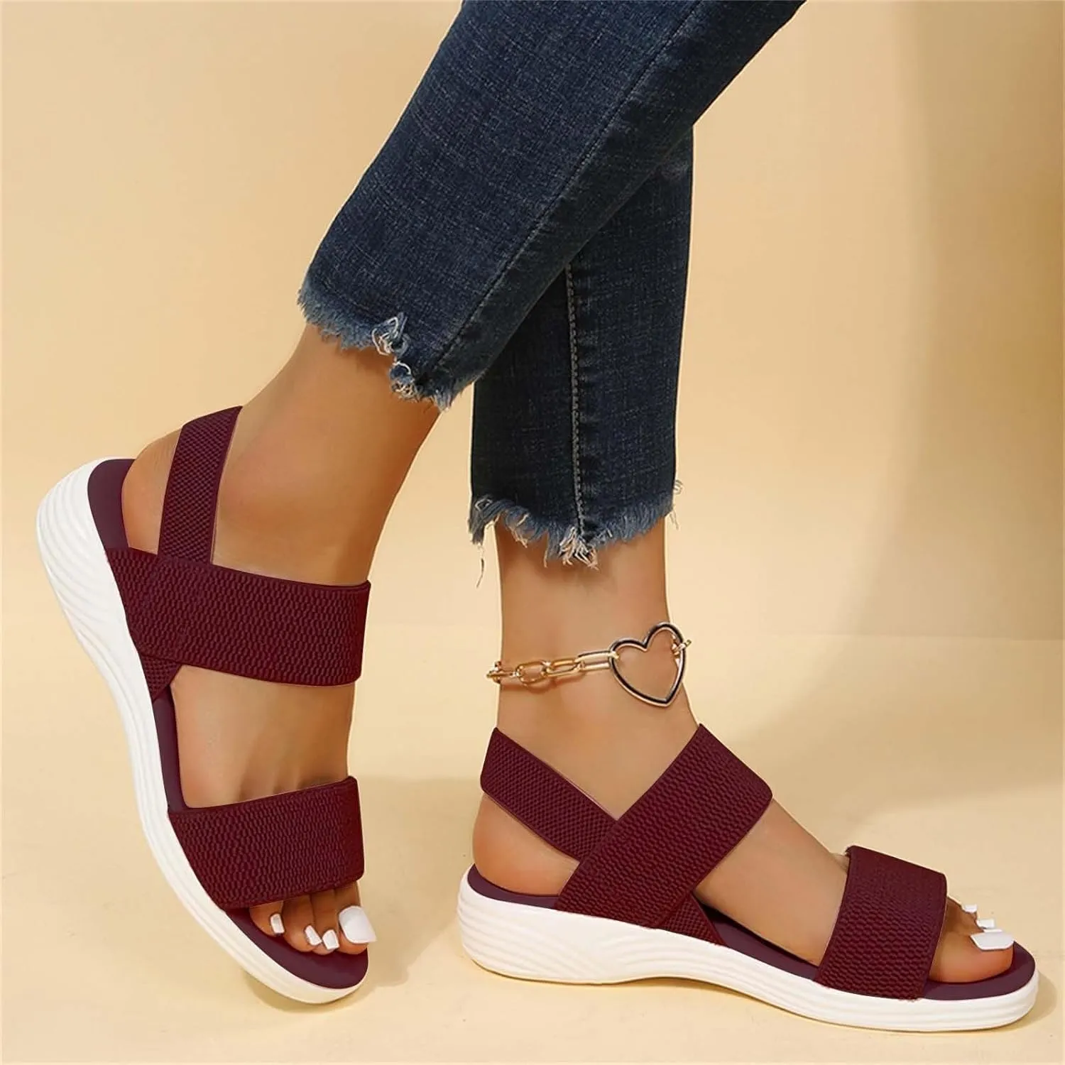 Summer Womens Sandals Open Toe Espadrilles Wedge Sandals for Women Orthopedic Sandal Comfortable Low Wedge Walking Slippers with Arch Support Casual Slip on Shoes Beach Dress Platform Sandal 2025