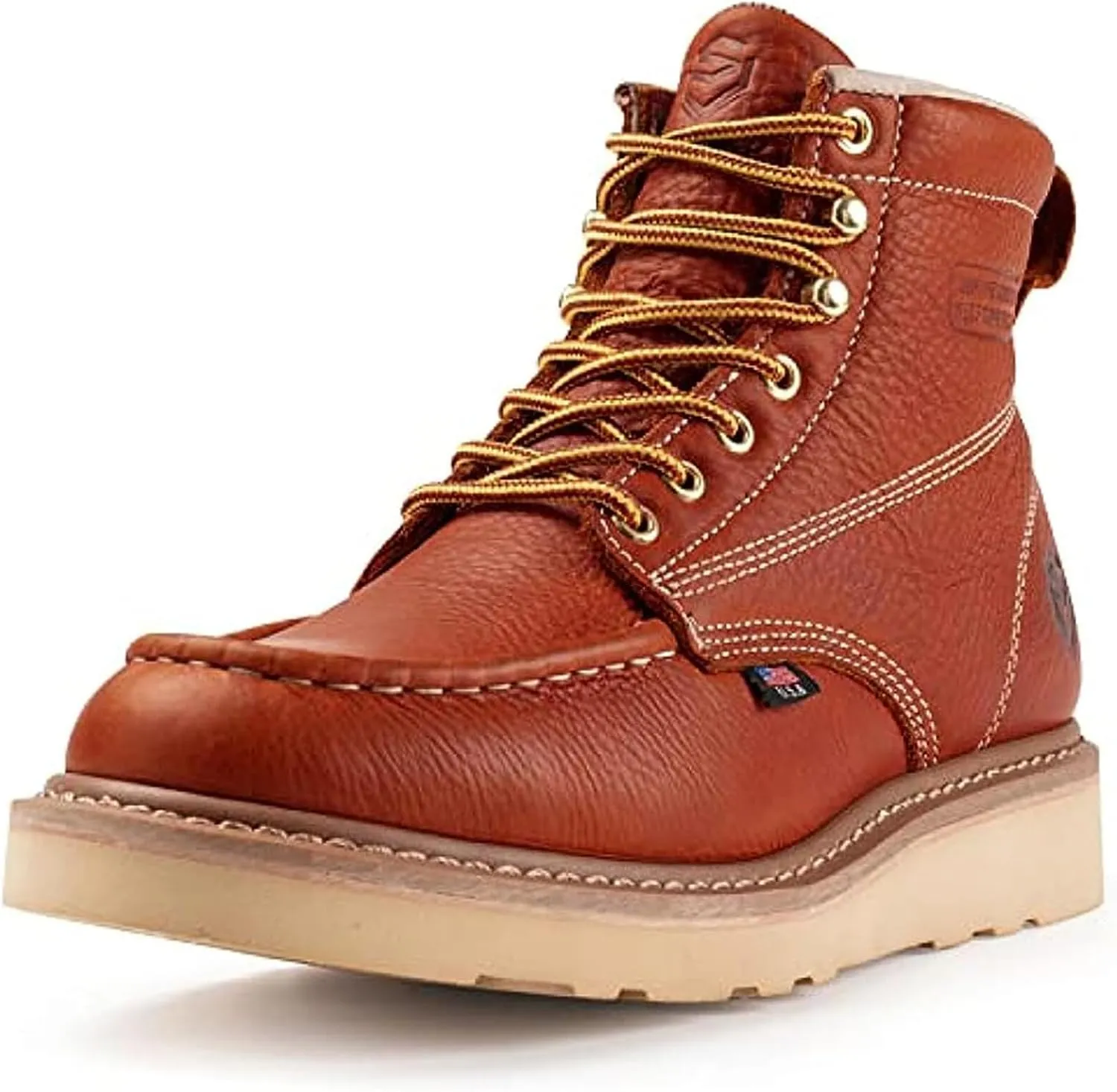SUREWAY 6 in Mens Soft/Steel Toe Work Boots for Men-Full Grain Leather,Goodyear,Non-Slip EH Safety Industial Construction Wedge Moc Toe Work Boots/Shoes,Steel Toe Light Brown,Size 9.5