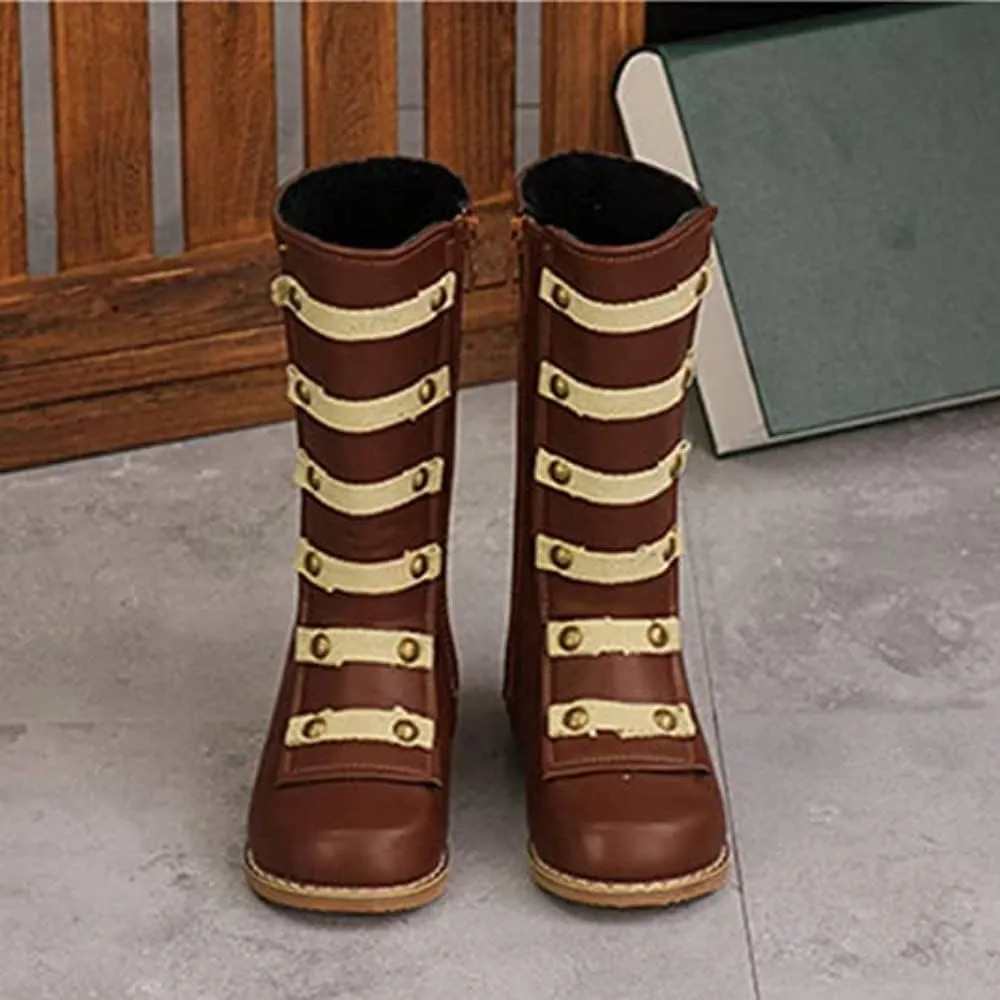 TangDao Little Girls Knee High Flat Riding Boots Shoes Leather Winter Boots Warm Cotton Toddler Boots