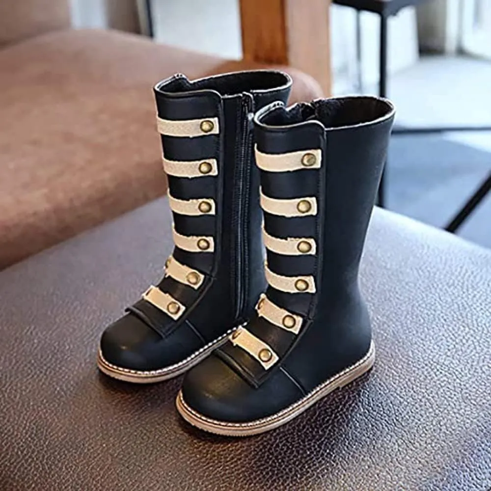 TangDao Little Girls Knee High Flat Riding Boots Shoes Leather Winter Boots Warm Cotton Toddler Boots