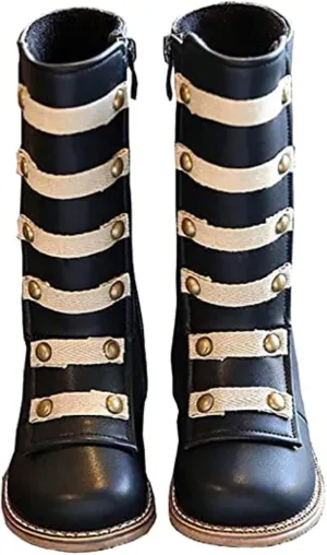 TangDao Little Girls Knee High Flat Riding Boots Shoes Leather Winter Boots Warm Cotton Toddler Boots