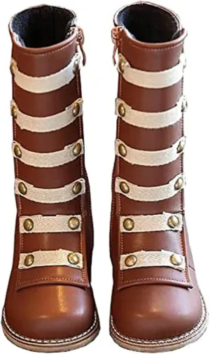 TangDao Little Girls Knee High Flat Riding Boots Shoes Leather Winter Boots Warm Cotton Toddler Boots
