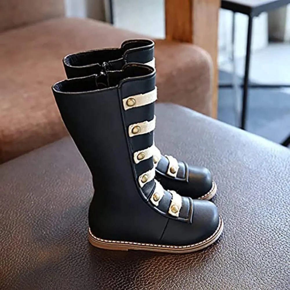 TangDao Little Girls Knee High Flat Riding Boots Shoes Leather Winter Boots Warm Cotton Toddler Boots
