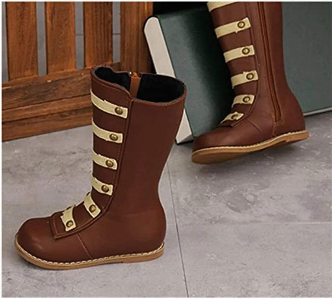 TangDao Little Girls Knee High Flat Riding Boots Shoes Leather Winter Boots Warm Cotton Toddler Boots