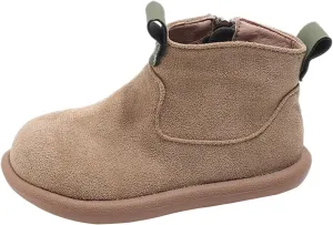 Toddler Boys Girls Cowboy Ankle Boots Side Zipper Non Slip Solid Comfortable Rubber Flat Booties Riding Shoes