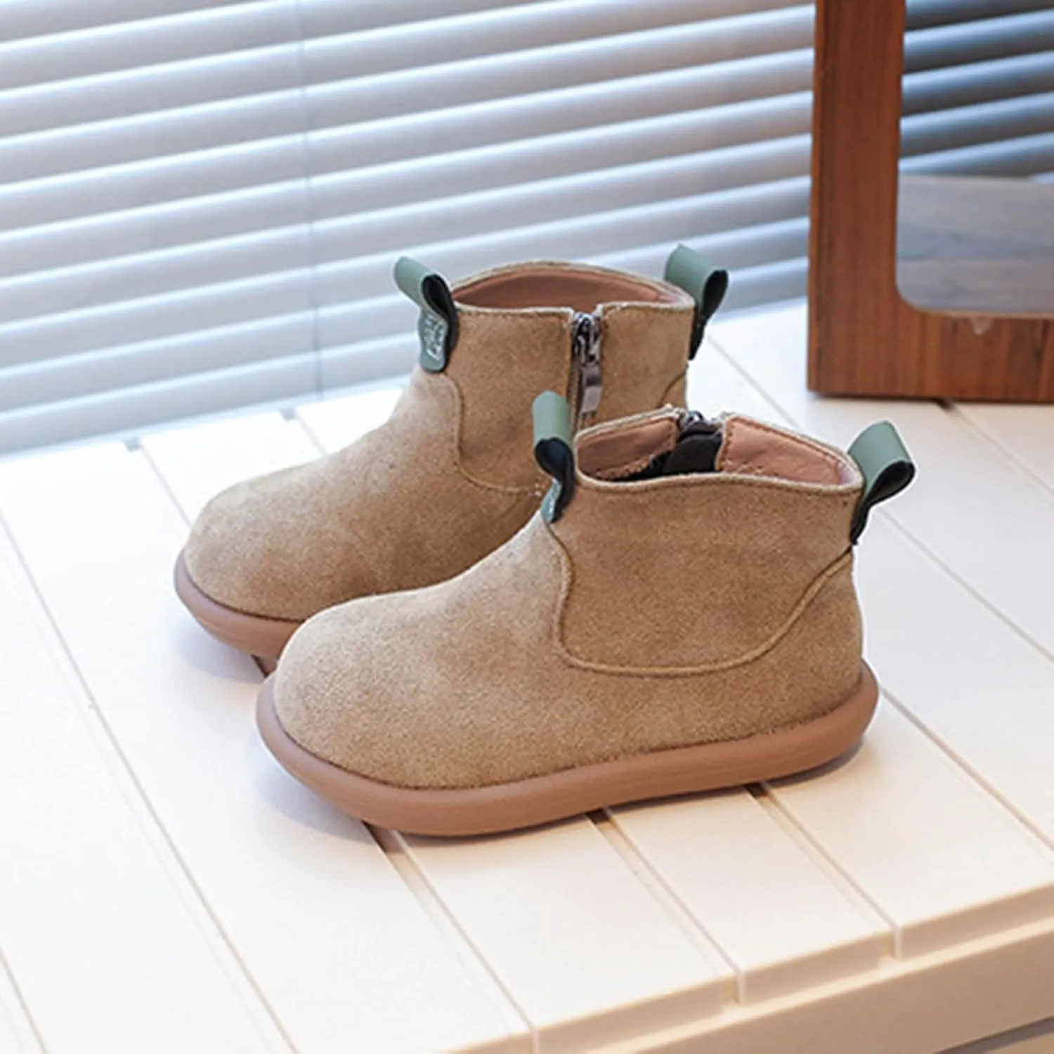 Toddler Boys Girls Cowboy Ankle Boots Side Zipper Non Slip Solid Comfortable Rubber Flat Booties Riding Shoes