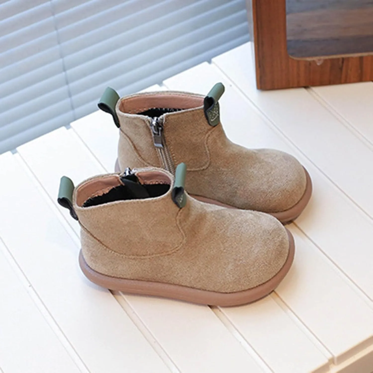 Toddler Boys Girls Cowboy Ankle Boots Side Zipper Non Slip Solid Comfortable Rubber Flat Booties Riding Shoes
