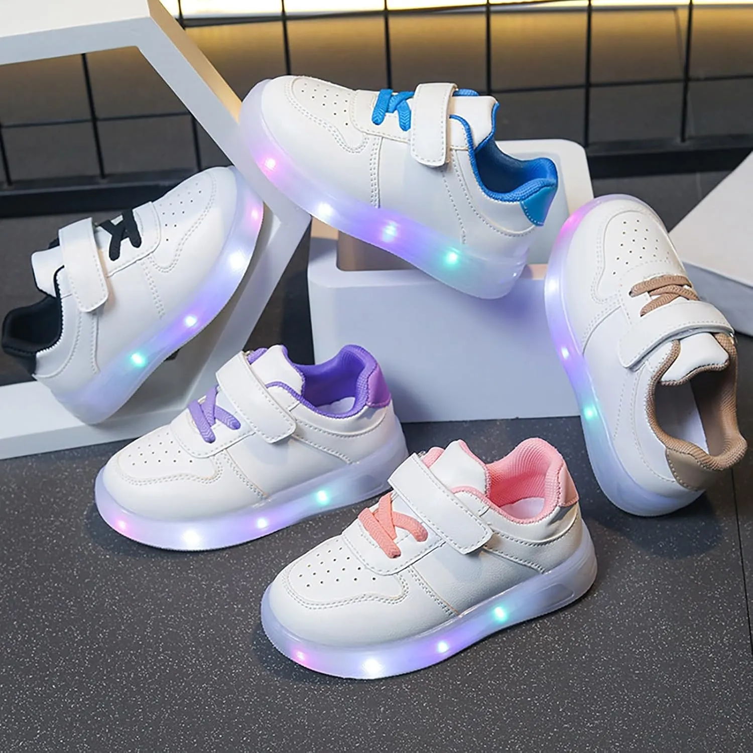 Toddler No Lace Glitter Sneakers Flat Non Slip Sole Rubber Lightweight Sport Shoes Baby Boys Girls First Walking Shoes