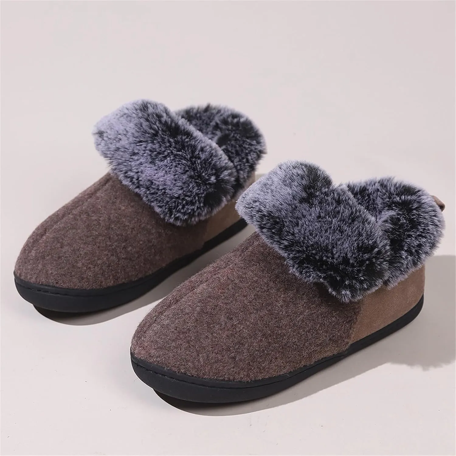 Warm Shoes Ankle Boots for Women Neutral Felt Fur Collar Wrap Heel Cotton Shoes Winter Indoor Shoes Memory Cotton