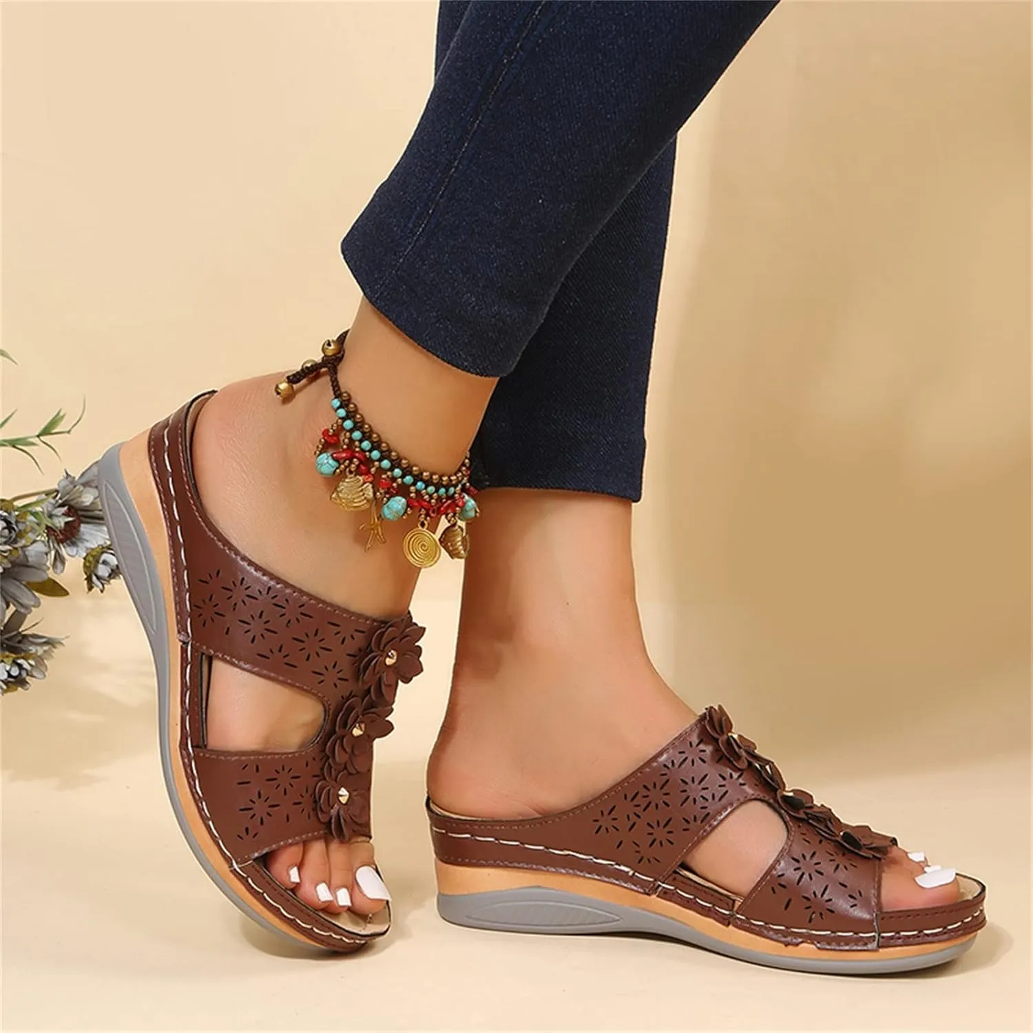 Wedge Sandals for Women Double Buckle Ankle Strap and Peep Toe Platform Heels for Secure Fit and Breathability Orthopedic Sandal Beach Dressy Flip Flops for Wide Toe 2025 Spring