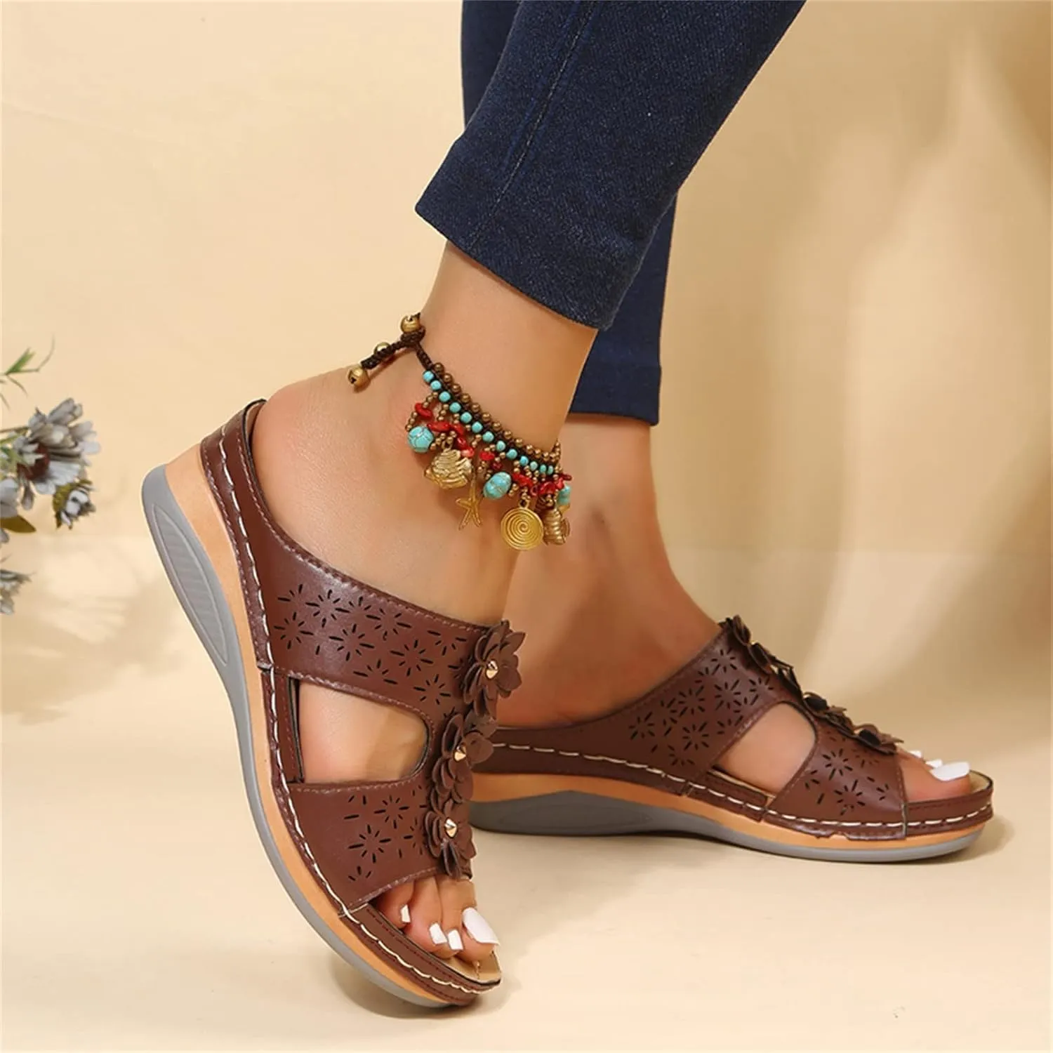 Wedge Sandals for Women Double Buckle Ankle Strap and Peep Toe Platform Heels for Secure Fit and Breathability Orthopedic Sandal Beach Dressy Flip Flops for Wide Toe 2025 Spring