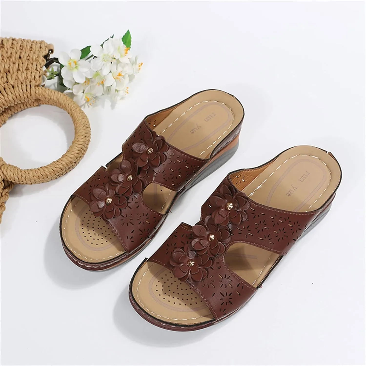 Wedge Sandals for Women Double Buckle Ankle Strap and Peep Toe Platform Heels for Secure Fit and Breathability Orthopedic Sandal Beach Dressy Flip Flops for Wide Toe 2025 Spring