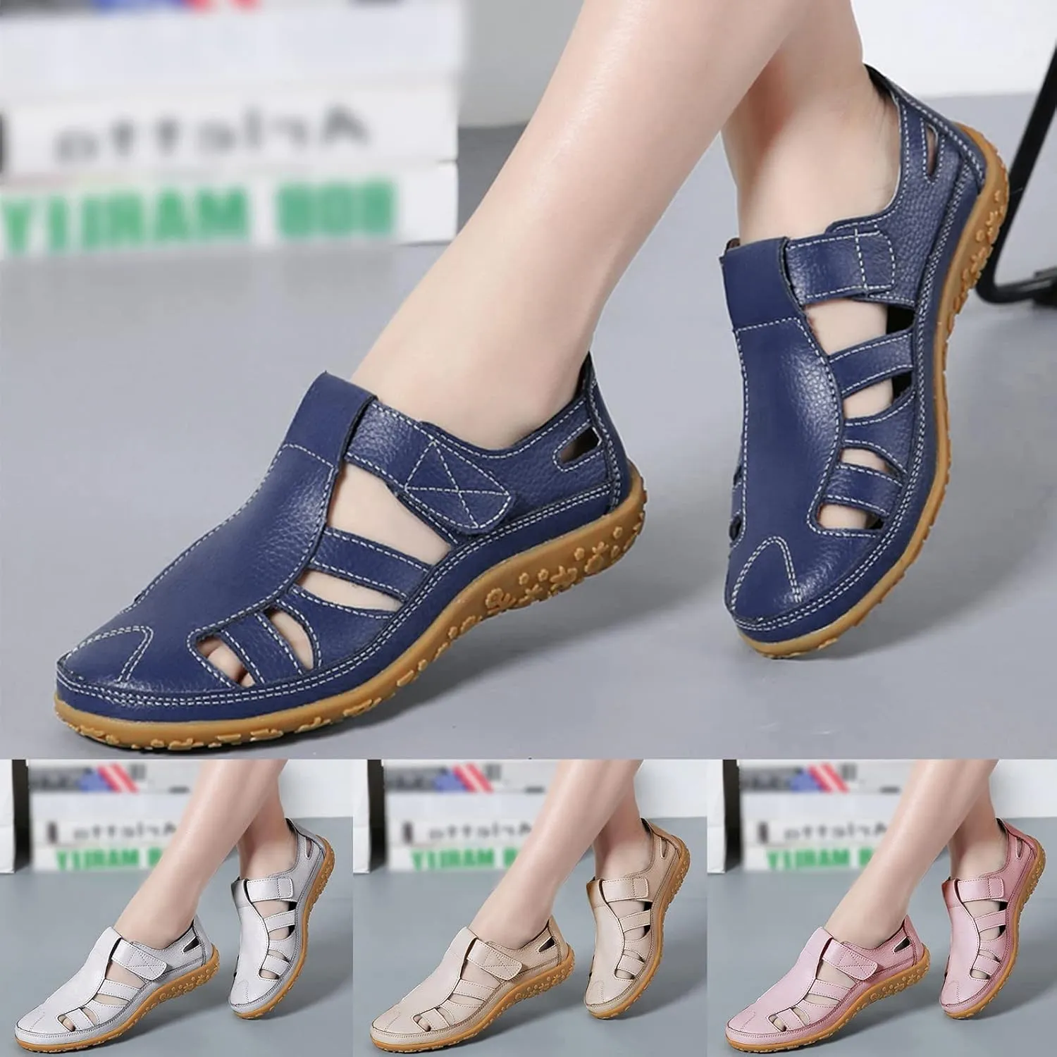 Wedge Sandals for Women Dressy Arch Support Summer Womens Plantar Fasciitis Shoes Women's Orthopedic Walking Causal Sandal Cutout Closed Toe Slip On Shoes for Travel Outdoor