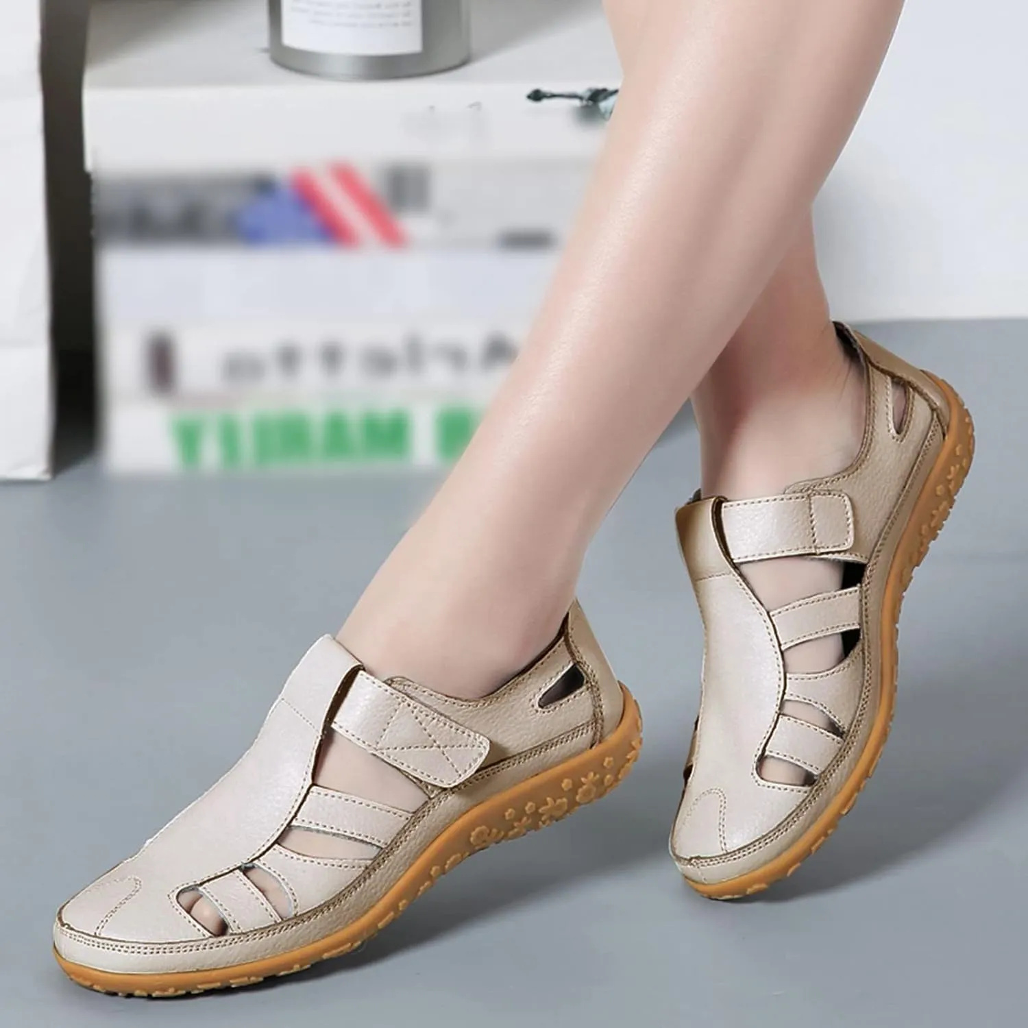 Wedge Sandals for Women Dressy Arch Support Summer Womens Plantar Fasciitis Shoes Women's Orthopedic Walking Causal Sandal Cutout Closed Toe Slip On Shoes for Travel Outdoor