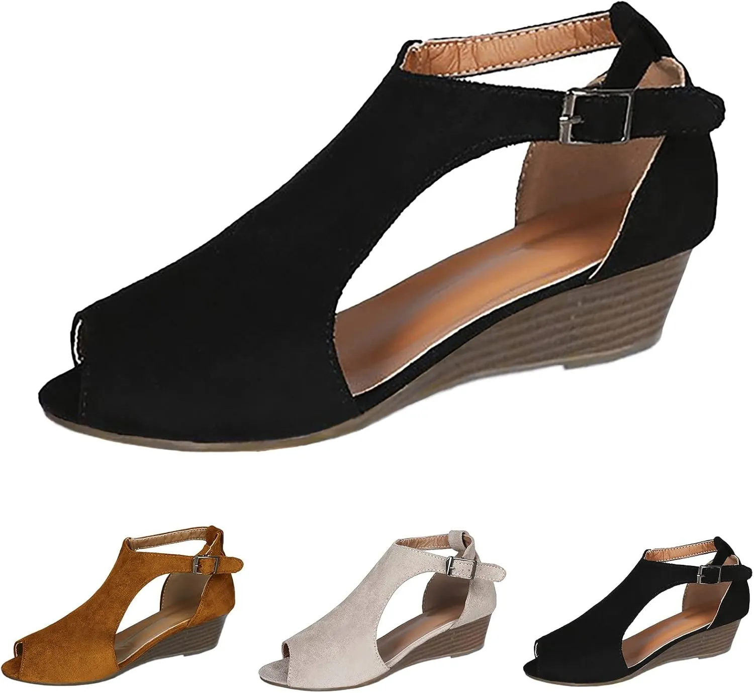 Wedge Sandals for Women Dressy Buckle Strappy Espadrille Platform Heels Open Toe Comfortable Slip On Beach Wedding Party Shoes Orthopedic Sandal Beach Dressy Flip Flops for Wide Toe 2025 Spring