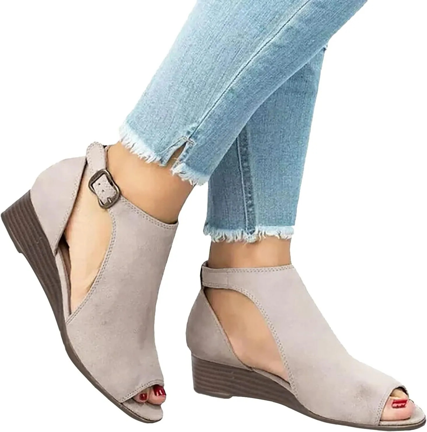 Wedge Sandals for Women Dressy Buckle Strappy Espadrille Platform Heels Open Toe Comfortable Slip On Beach Wedding Party Shoes Orthopedic Sandal Beach Dressy Flip Flops for Wide Toe 2025 Spring