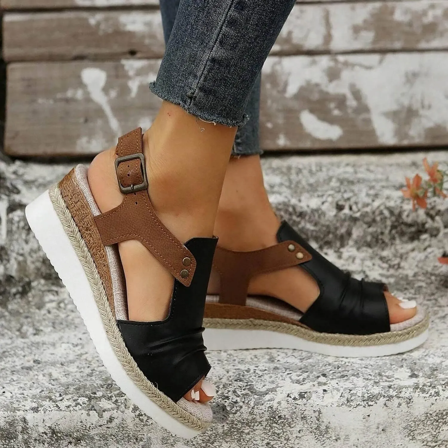 Wedge Sandals for Women Dressy Summer,Platform Wedges for Women,Womens Espadrilles Open Toe Sandals Comfortable Dressy Ankle Strap Slip On Sandals Orthopedic Sandals Casual