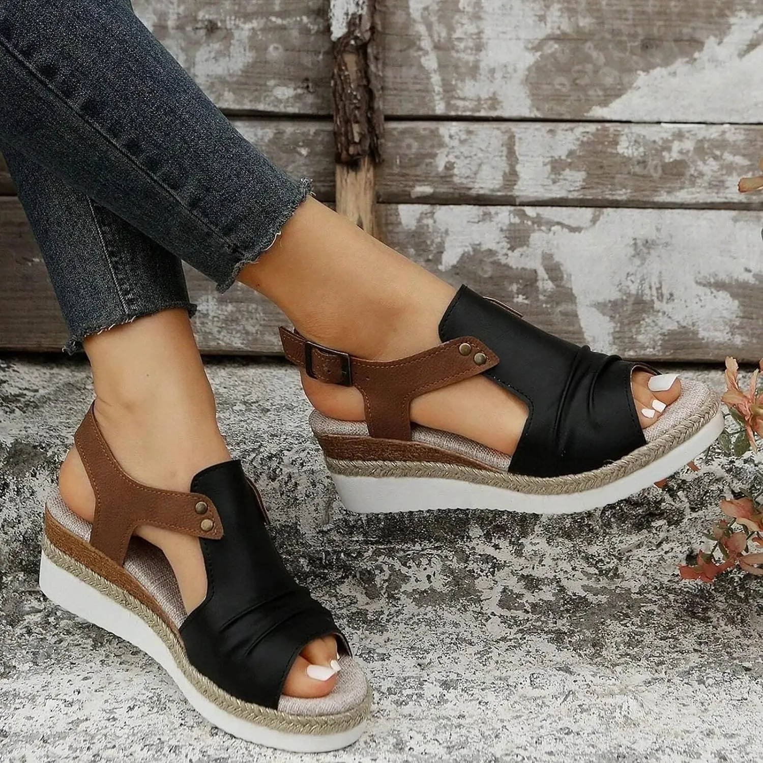Wedge Sandals for Women Dressy Summer,Platform Wedges for Women,Womens Espadrilles Open Toe Sandals Comfortable Dressy Ankle Strap Slip On Sandals Orthopedic Sandals Casual