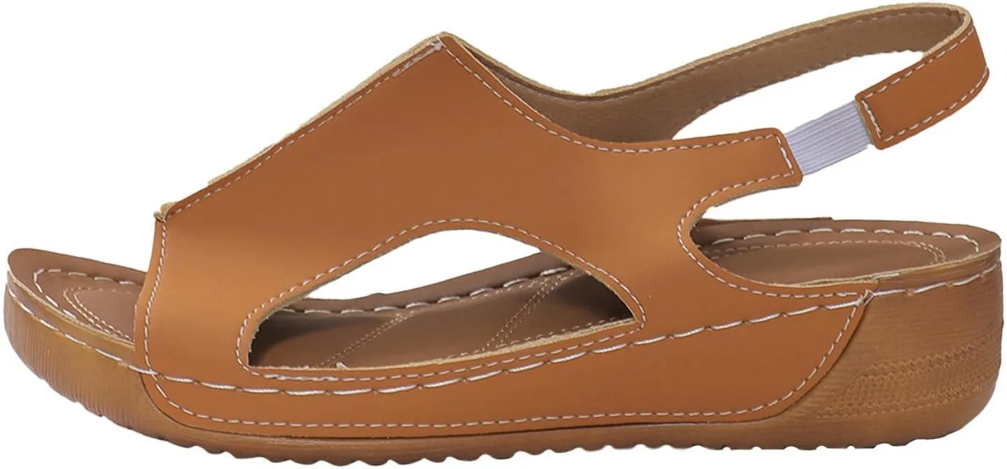 Wedge Sandals for Women Orthopedic Cutout Slippers Open Toe Soft Cushion Beach Outdoor Walking Shoes with Ankle Strap